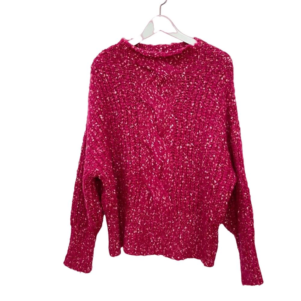 Anthropologie l Maeve Size M Pink Fuzzy Chunky Knit Slouchy Mock Neck Sweater